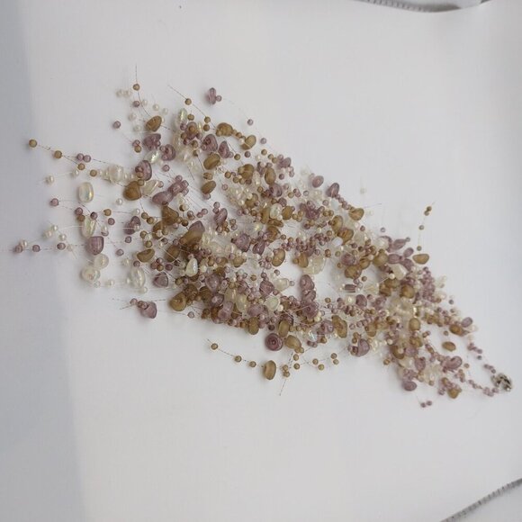 Incredible Illusion Necklace vintage pearls stones and crystal beads beige mauve - Picture 5 of 8